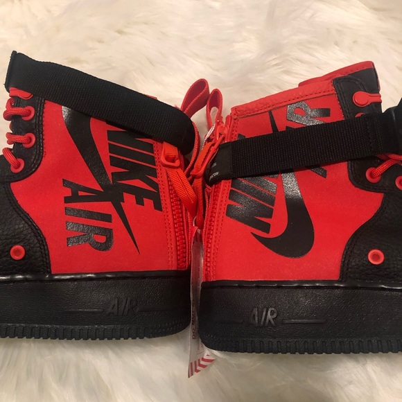 sf air force 1 mid habanero red black